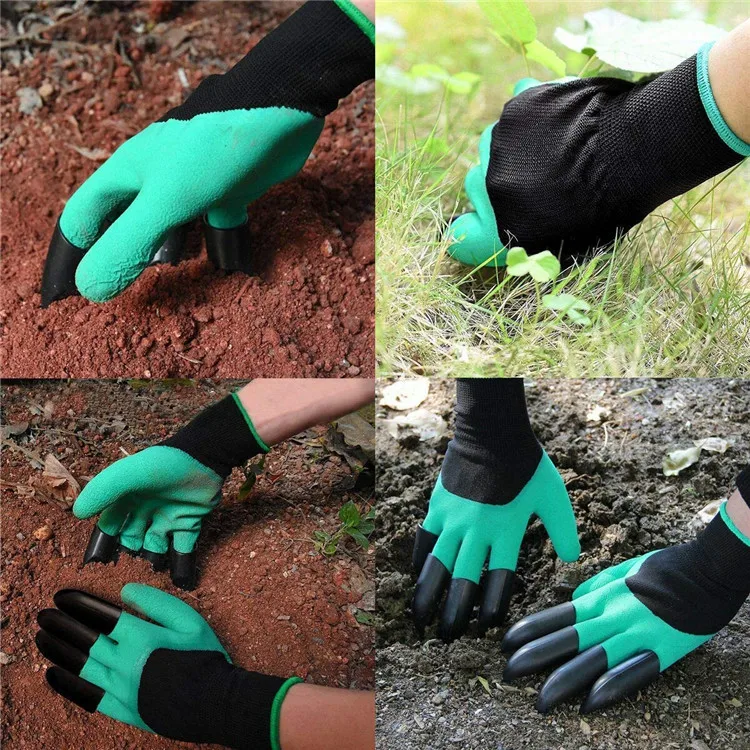 ABS Plastic Garden Rubber Gloves Gardening Digging Planting Durable Waterproof Work Glove with 4 or 8 Hand Claw