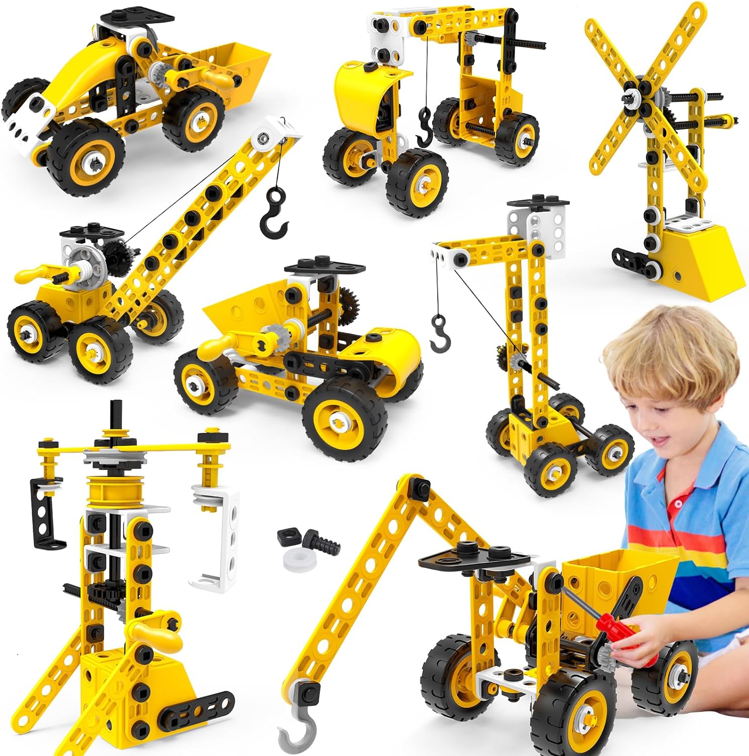 192 PCS STEM Building Toys for 5 6 7 8 9 + Year Old Boy Girl Gift Stem Project Activities Kit for Kids 5-7 6-8 Educational Autism Robotic Toy Learning Game Excavator Engineering Construction Set