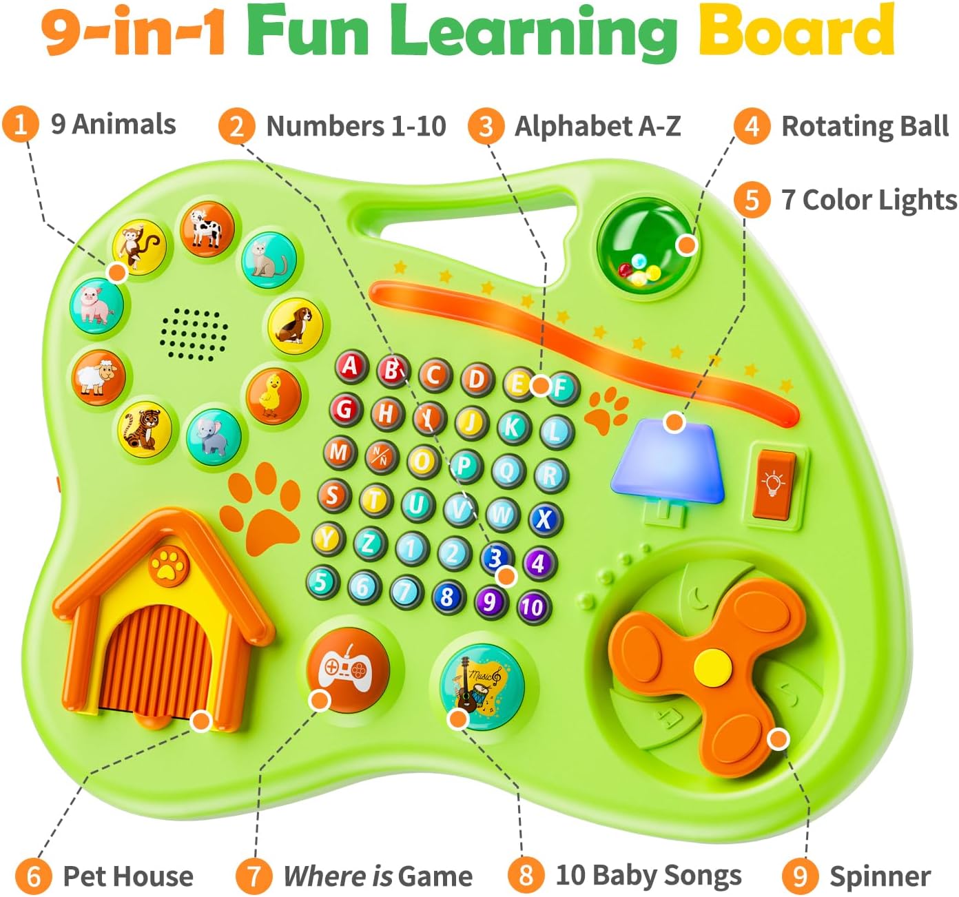 9-in-1 Bilingual Learning Toys for Toddlers 1-3, Montessori Educational Toy for 1-2 Year Old Girl Boy, Musical Baby Toy 6-12-18 Month Age, First Christmas 1st Birthday Gifts for 1+ Year Old